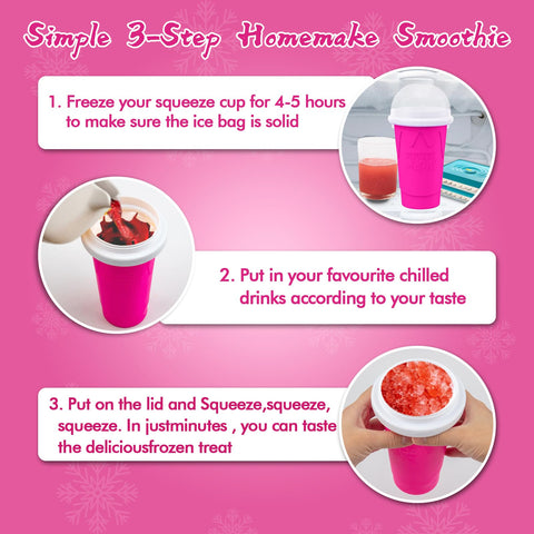 Fopudy Slushie Cup pour and squeeze action for smooth slush.