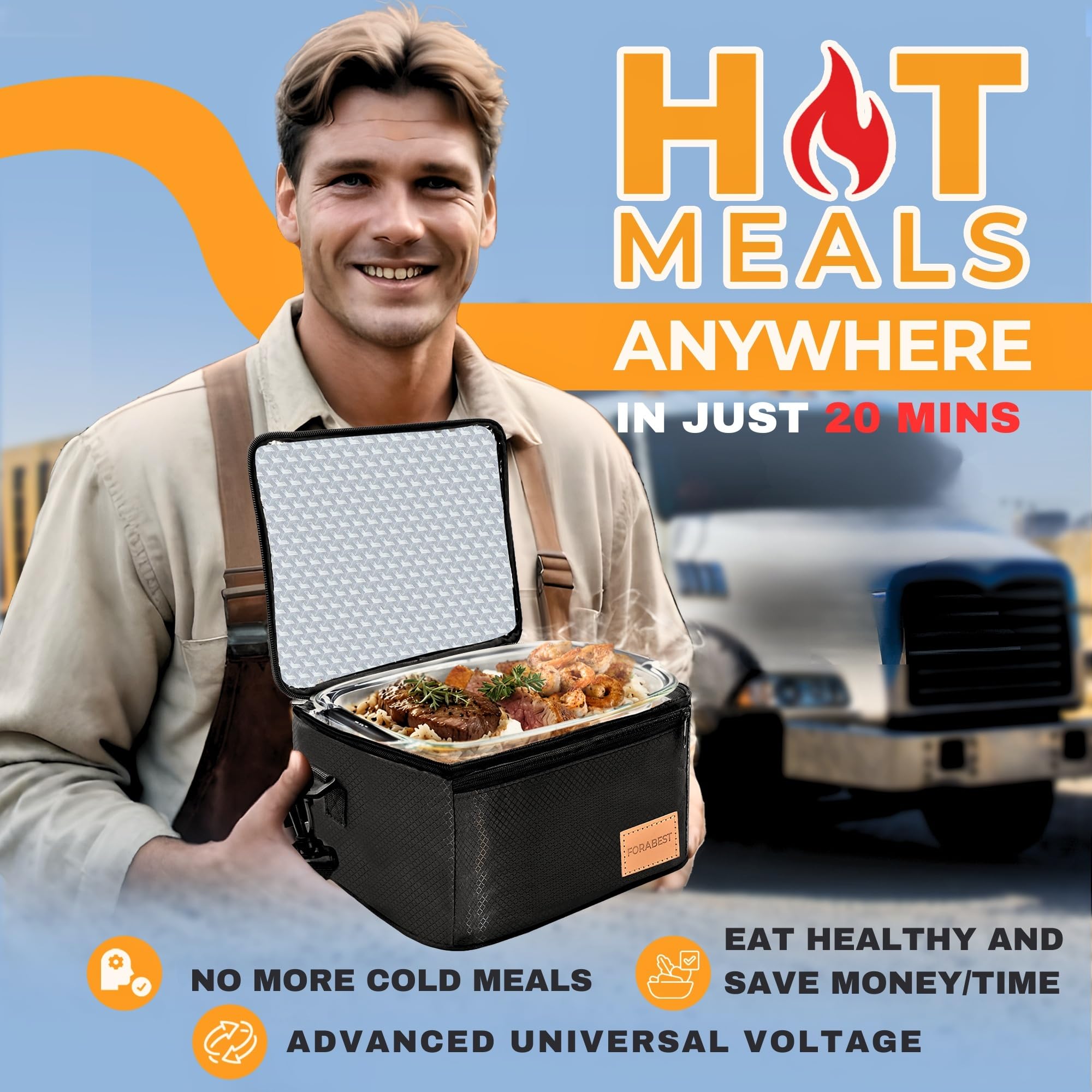 FORABEST electric lunch box interior open showing large capacity for up to 7 quarts
