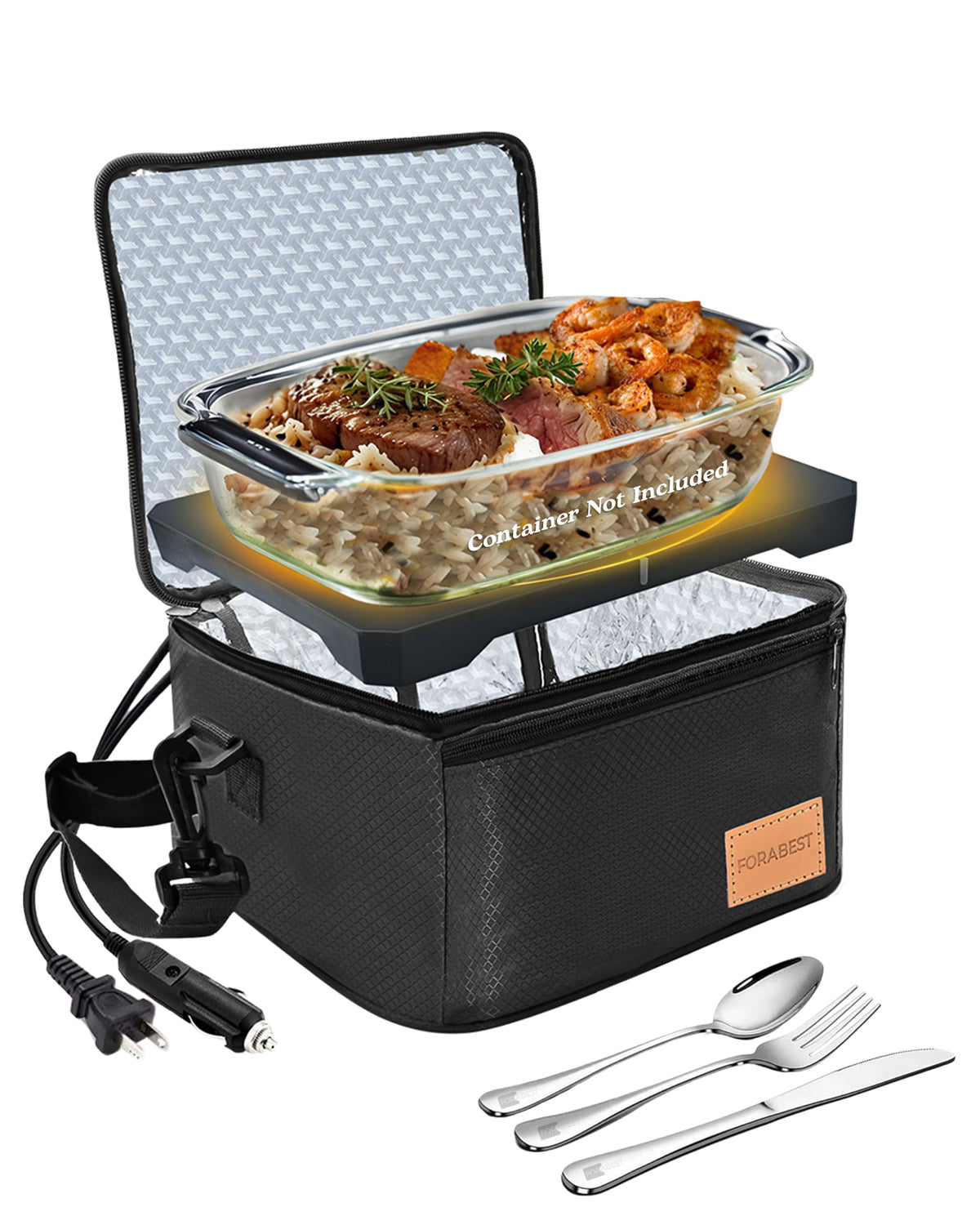 FORABEST electric lunch box with open lid for quick packing reheating on the go