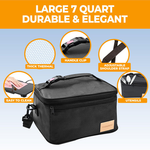 FORABEST lunch box in car demonstrating 12V compatibility for driving meals