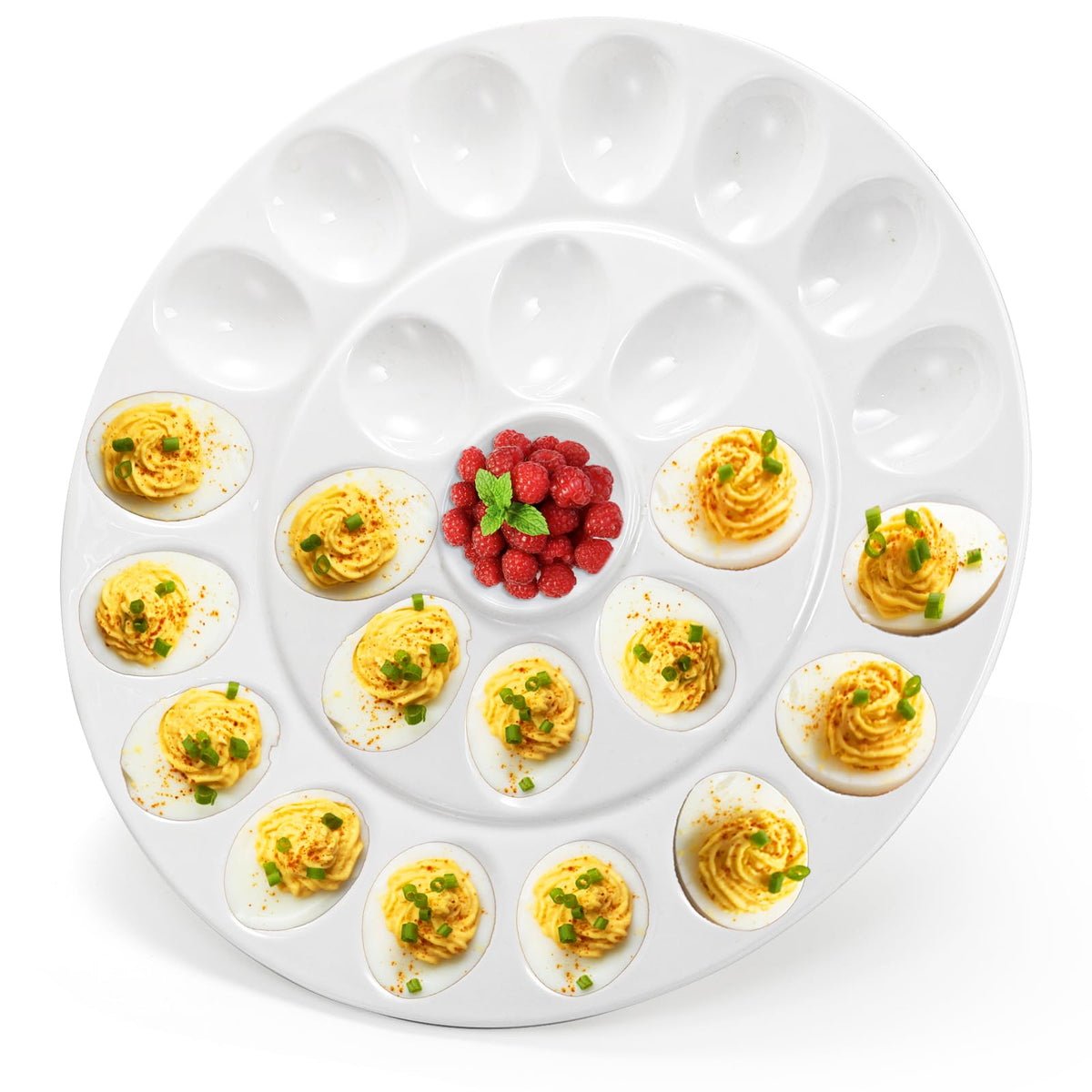 Foraineam 12.6-inch porcelain deviled egg tray neatly presents 24 eggs for entertaining.