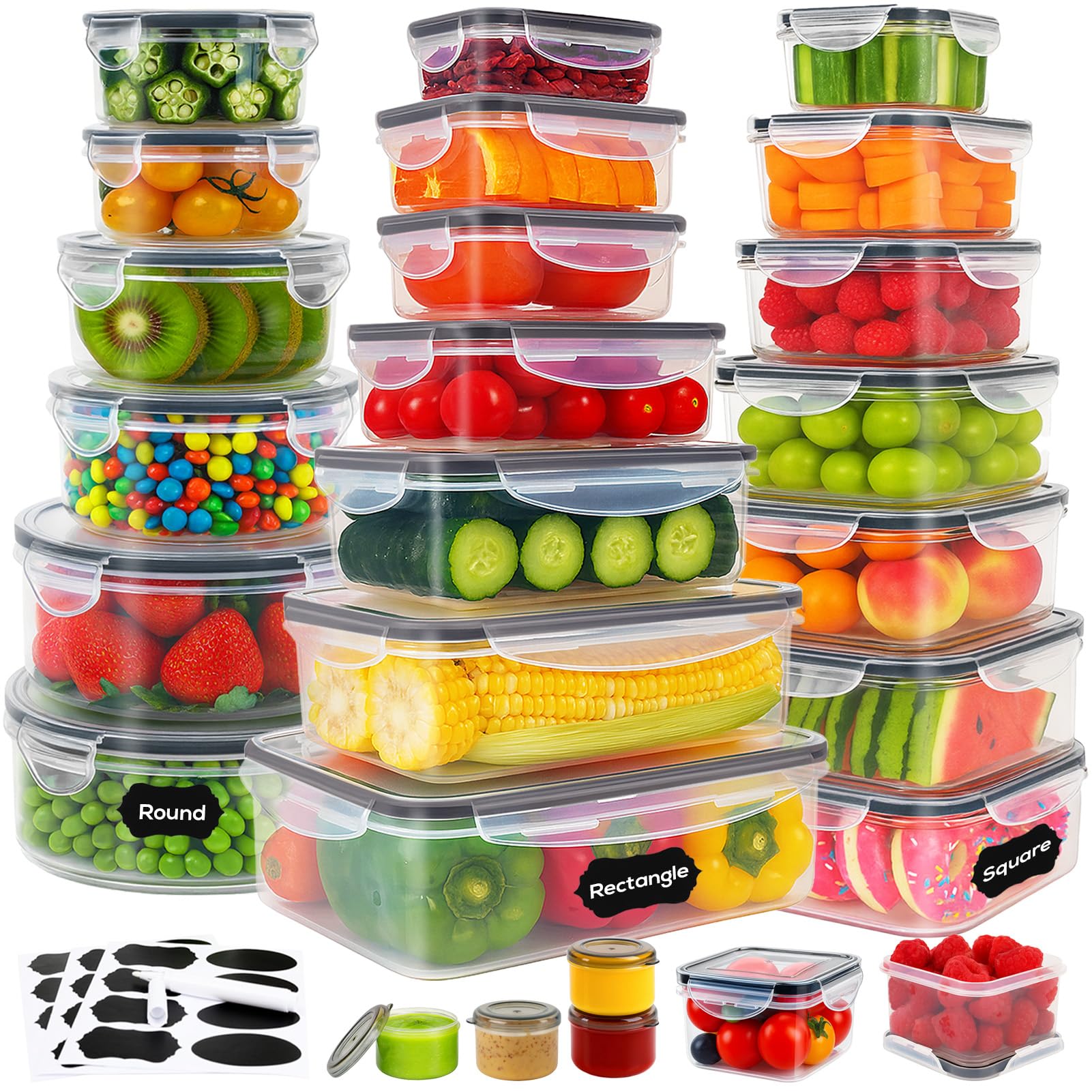 Forest Breathing 50-piece set with clear containers for organized meal prep and leftovers.