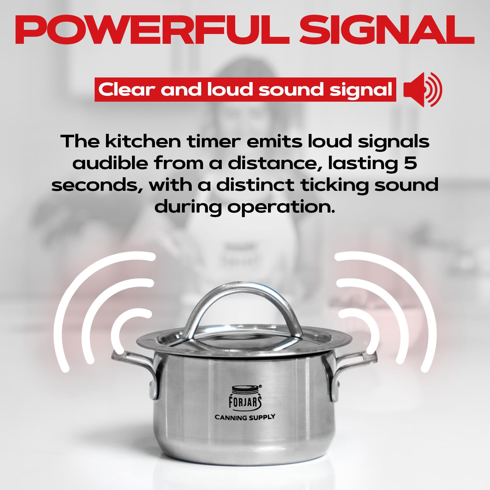 FORJARS timer alarm delivers a loud alert for ready dishes.