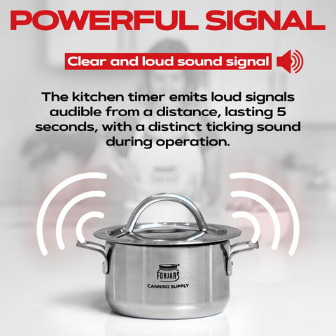 FORJARS timer alarm delivers a loud alert for ready dishes.