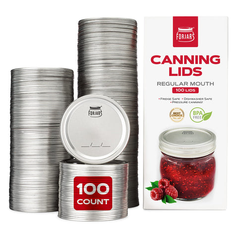FORJARS regular-mouth lids in a 100-pack ready for long-term jar sealing.
