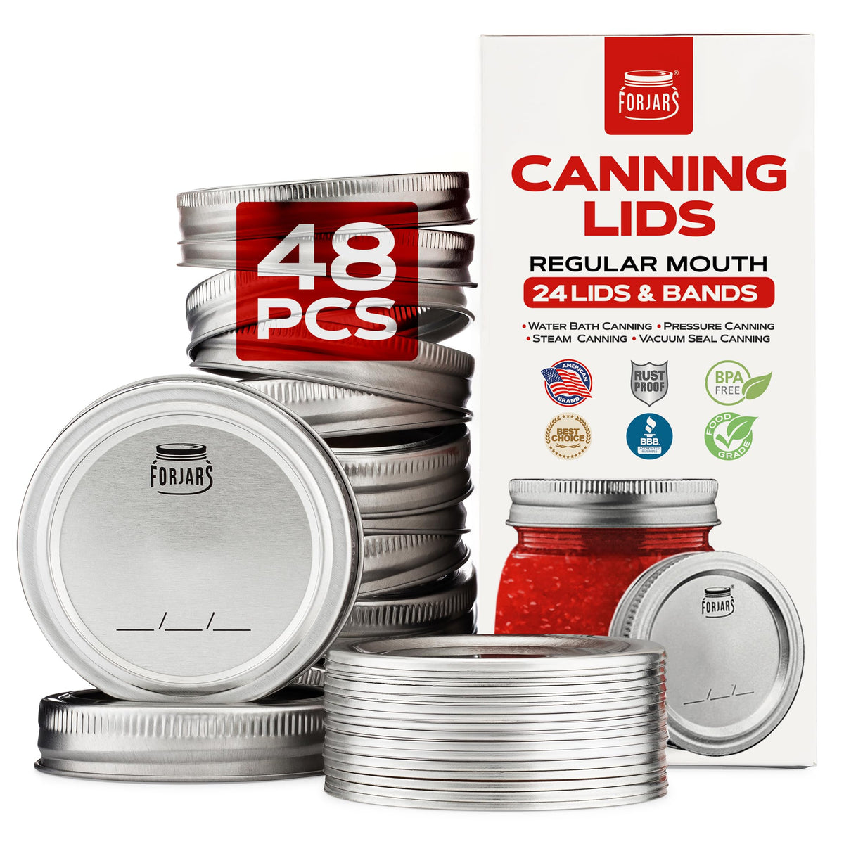 FORJARS regular mouth lids and rings create an airtight seal for mason jars.