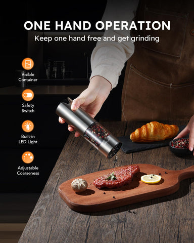 FORLIM grinder set top view with warm LED light for night use.