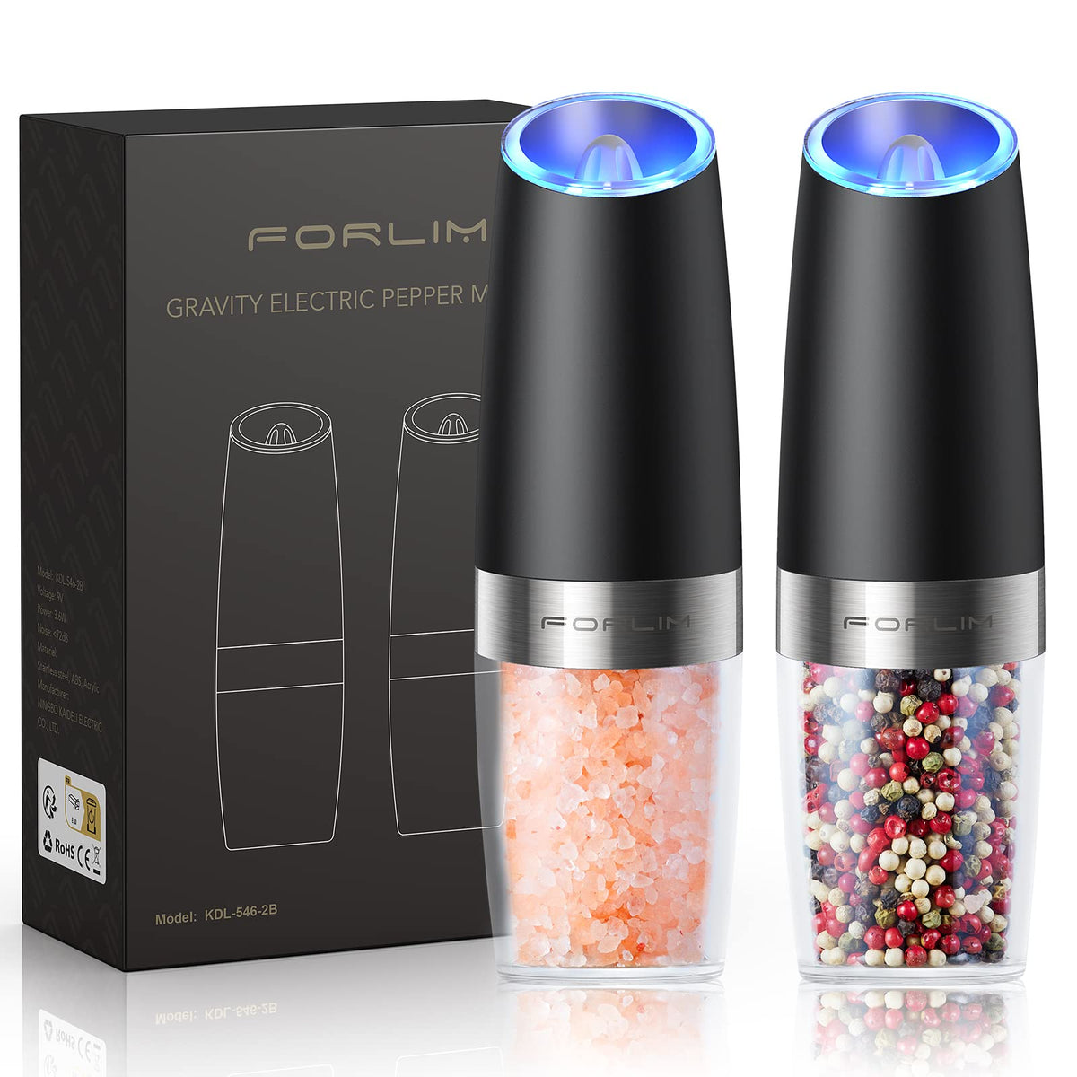 FORLIM gravity electric grinder with transparent body for easy refills.