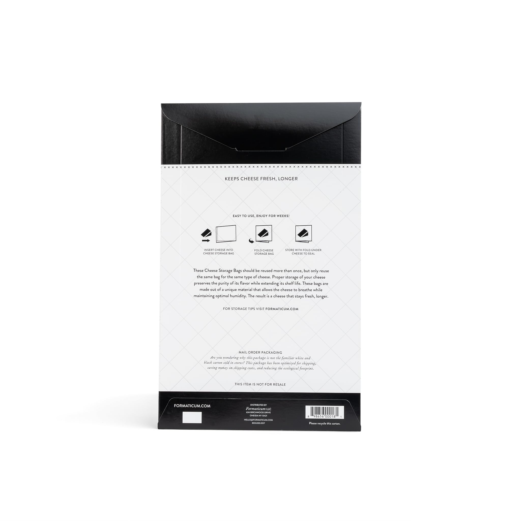 Formaticum wax paper bags regulate moisture to protect cheese.