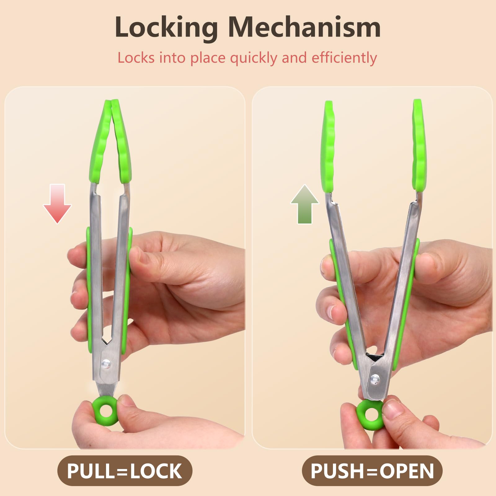 ForTomorrow 7-inch tongs with a sturdy steel body for heavy foods.