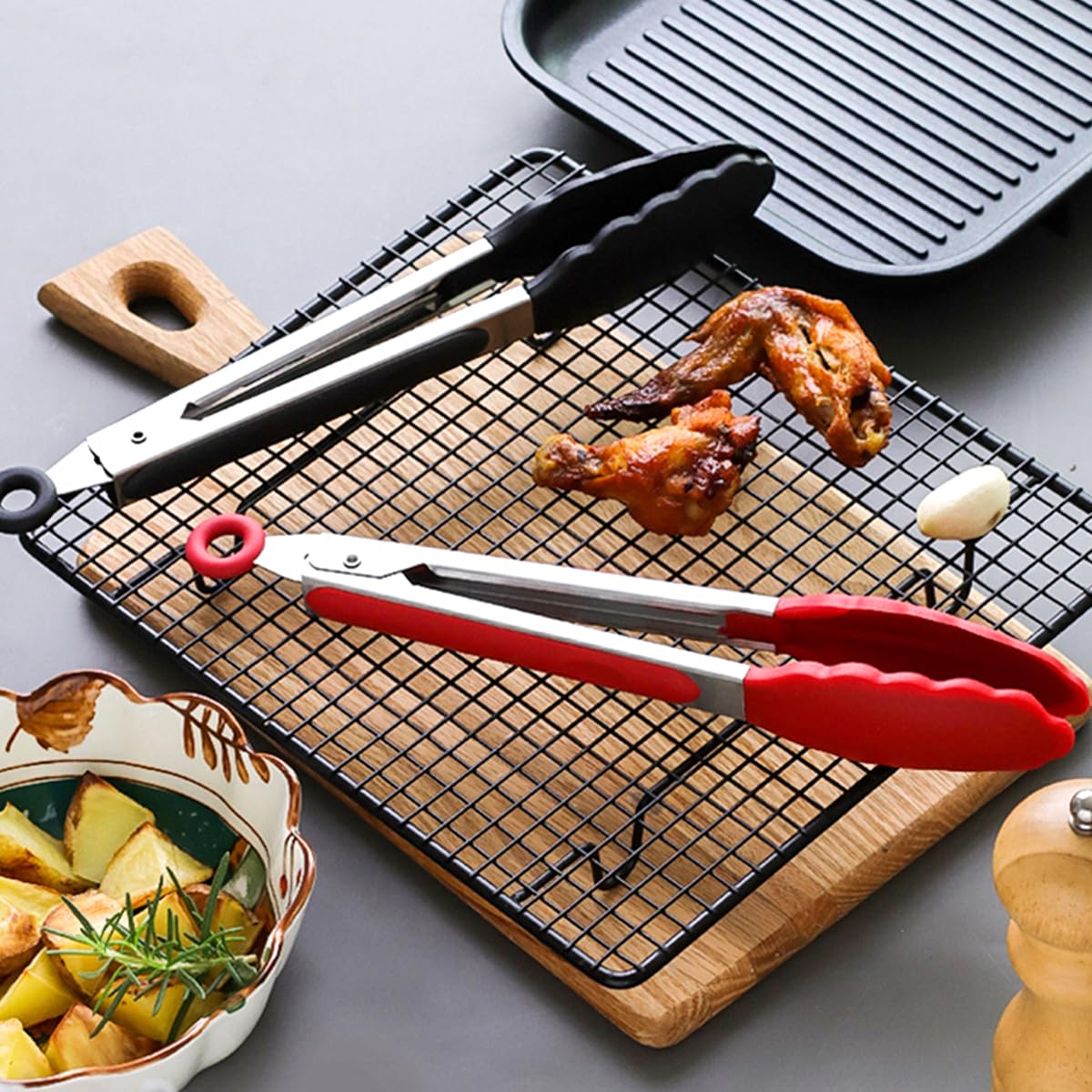Heat-resistant up to 480°F, ForTomorrow tongs protect hands during high-heat cooking