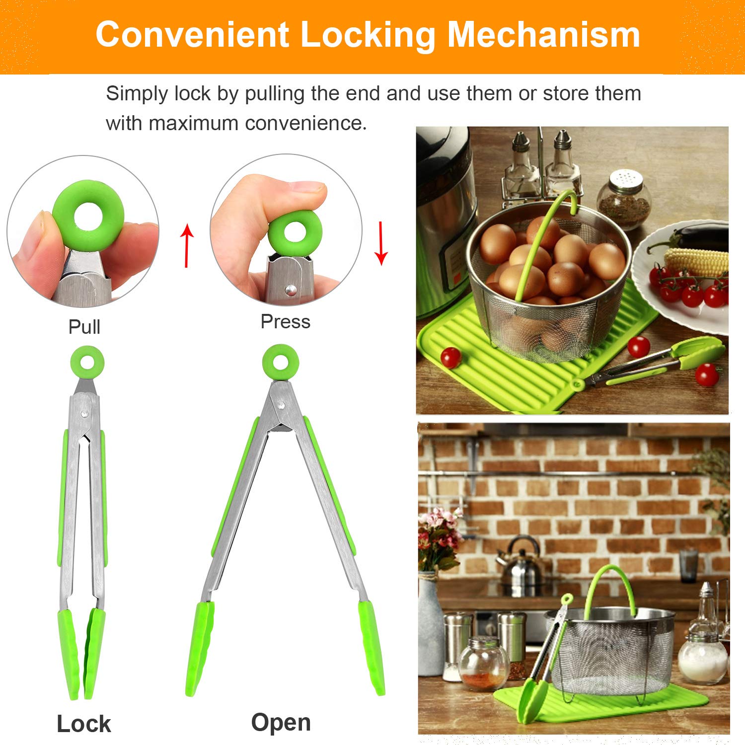 ForTomorrow 7-inch silicone-tipped tongs ideal for grilling and salads