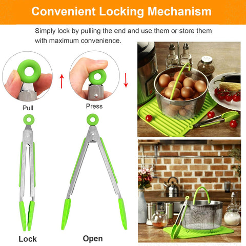 ForTomorrow 7-inch silicone-tipped tongs ideal for grilling and salads