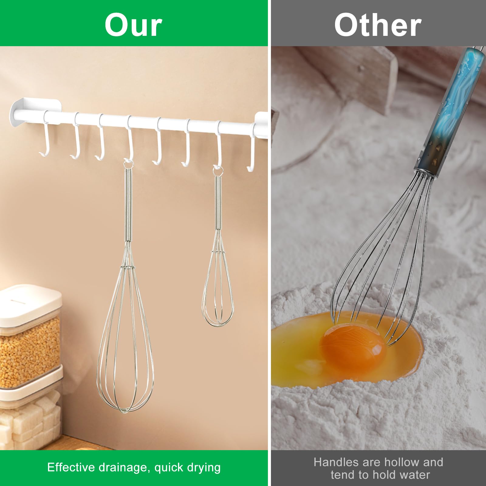 ForTomorrow whisk set close-up highlights rust-proof durability.
