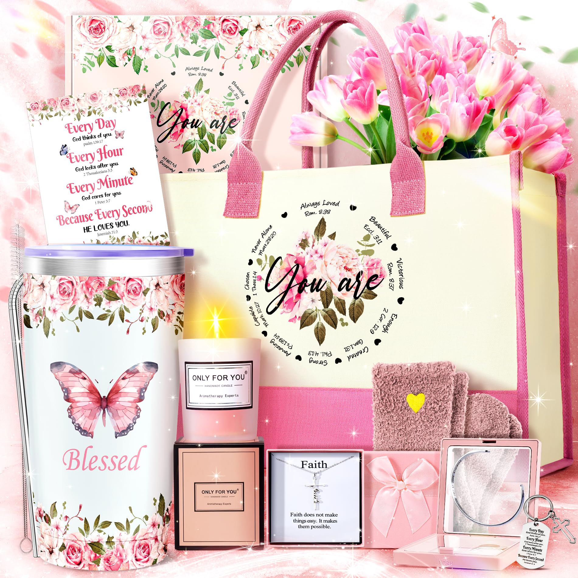 Fortuning's JDS 11-piece Christian gift set in pink box inspires faith and thoughtful encouragement.