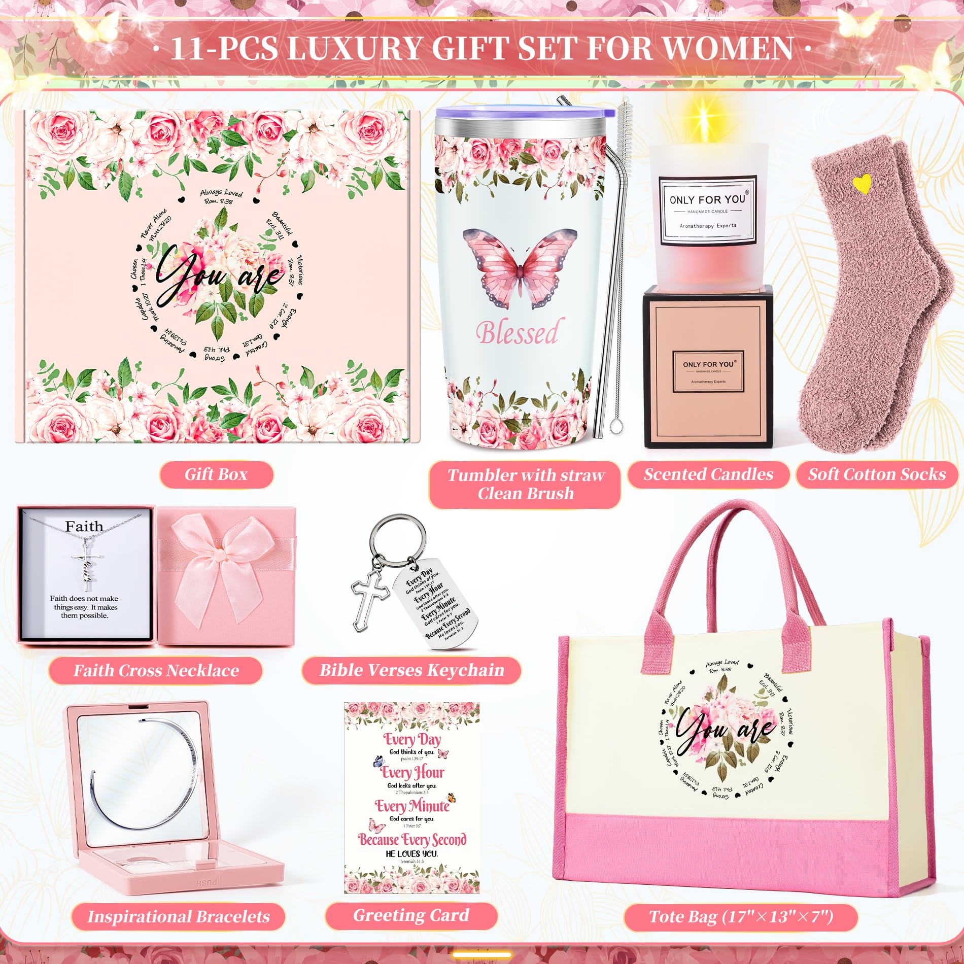 Fortuning's JDS 11PCS gift basket opened to reveal curated inspirational items.