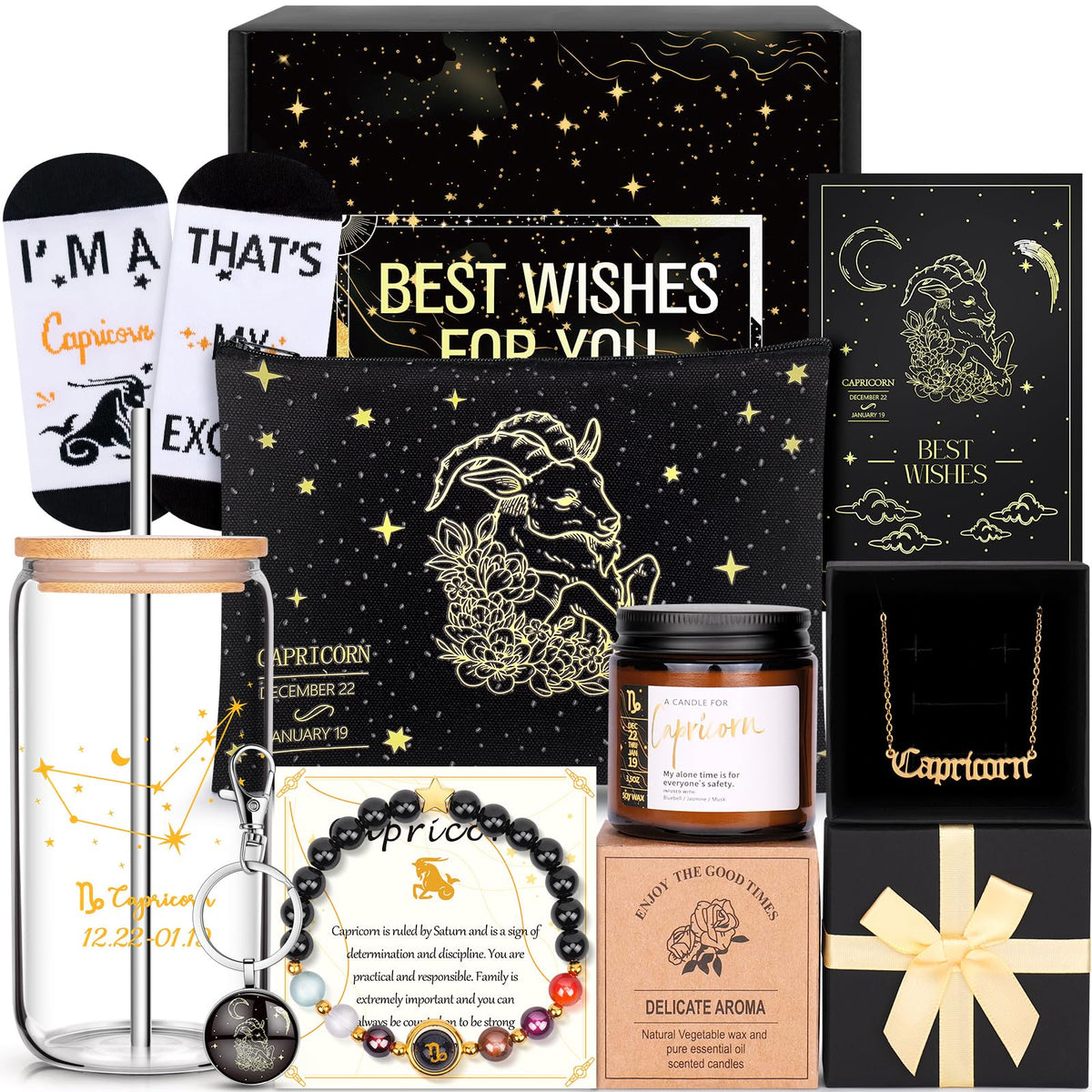 Fortuning's JDS Capricorn gift basket full view, ready-to-gift presentation