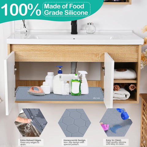 FORWOS grey under-sink liner guards cabinets against moisture and messes