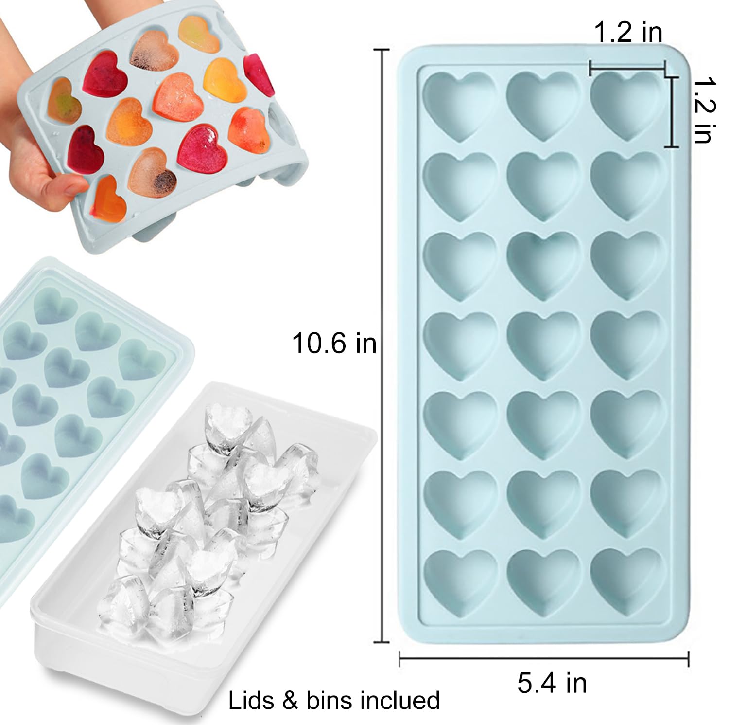 FOSOE heart ice cubes close-up showing easy-release silicone surface.