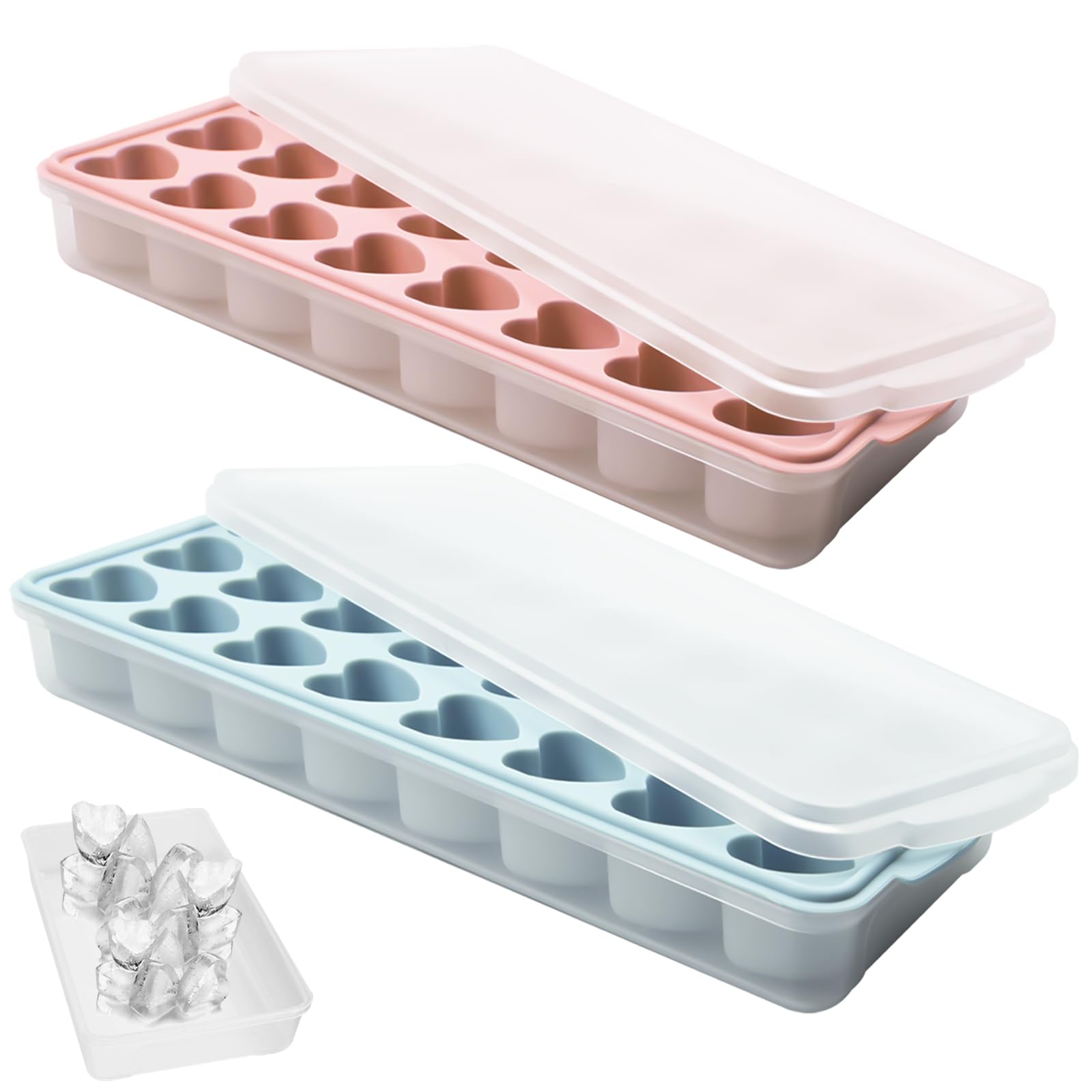 FOSOE heart ice tray with lids for clean storage and easy release.