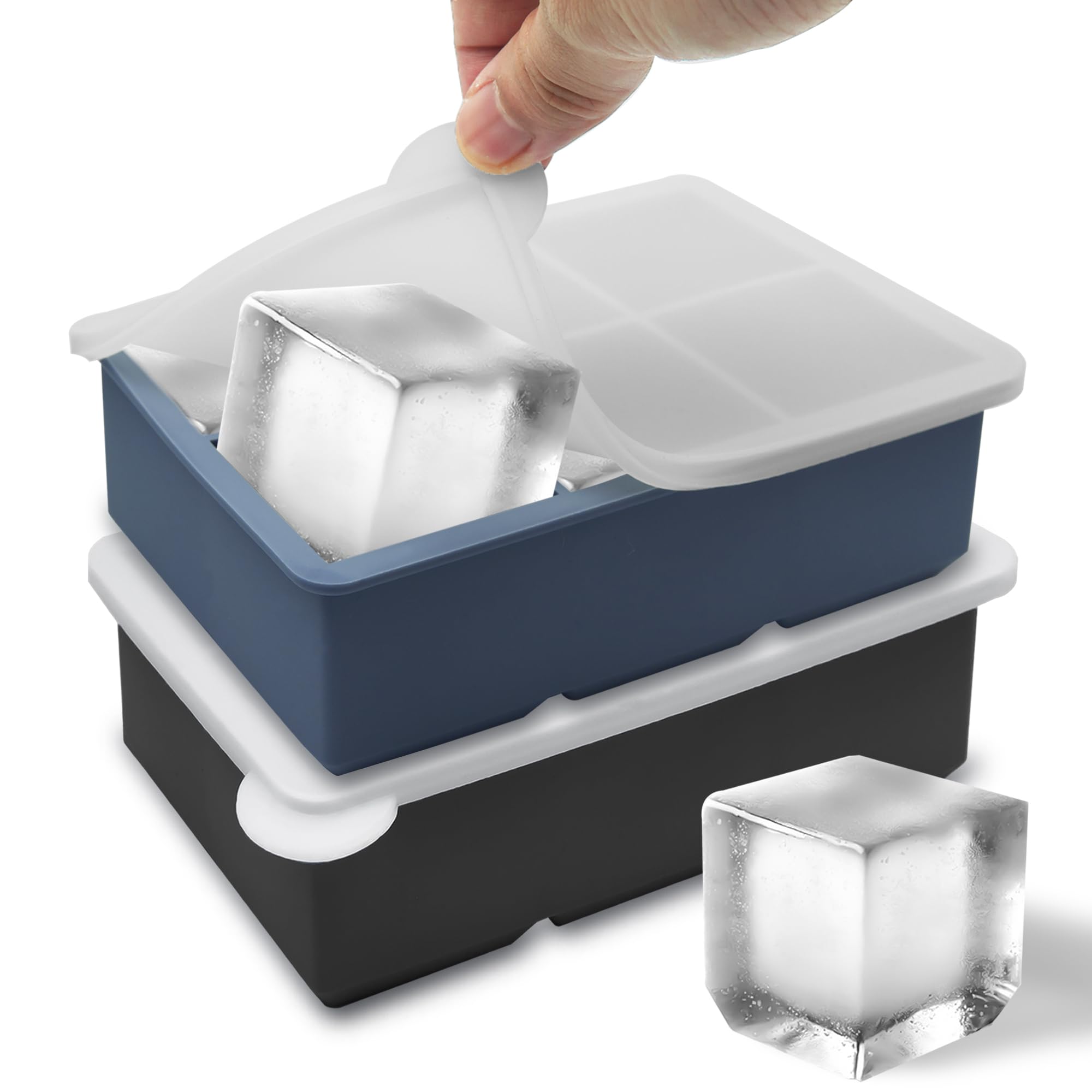 FOSOE two-pack silicone ice molds side-angle for large cubes.