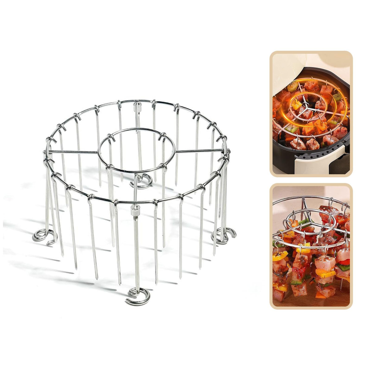 FOTN 2025 air fryer skewers rack front view showing sturdy stainless steel construction