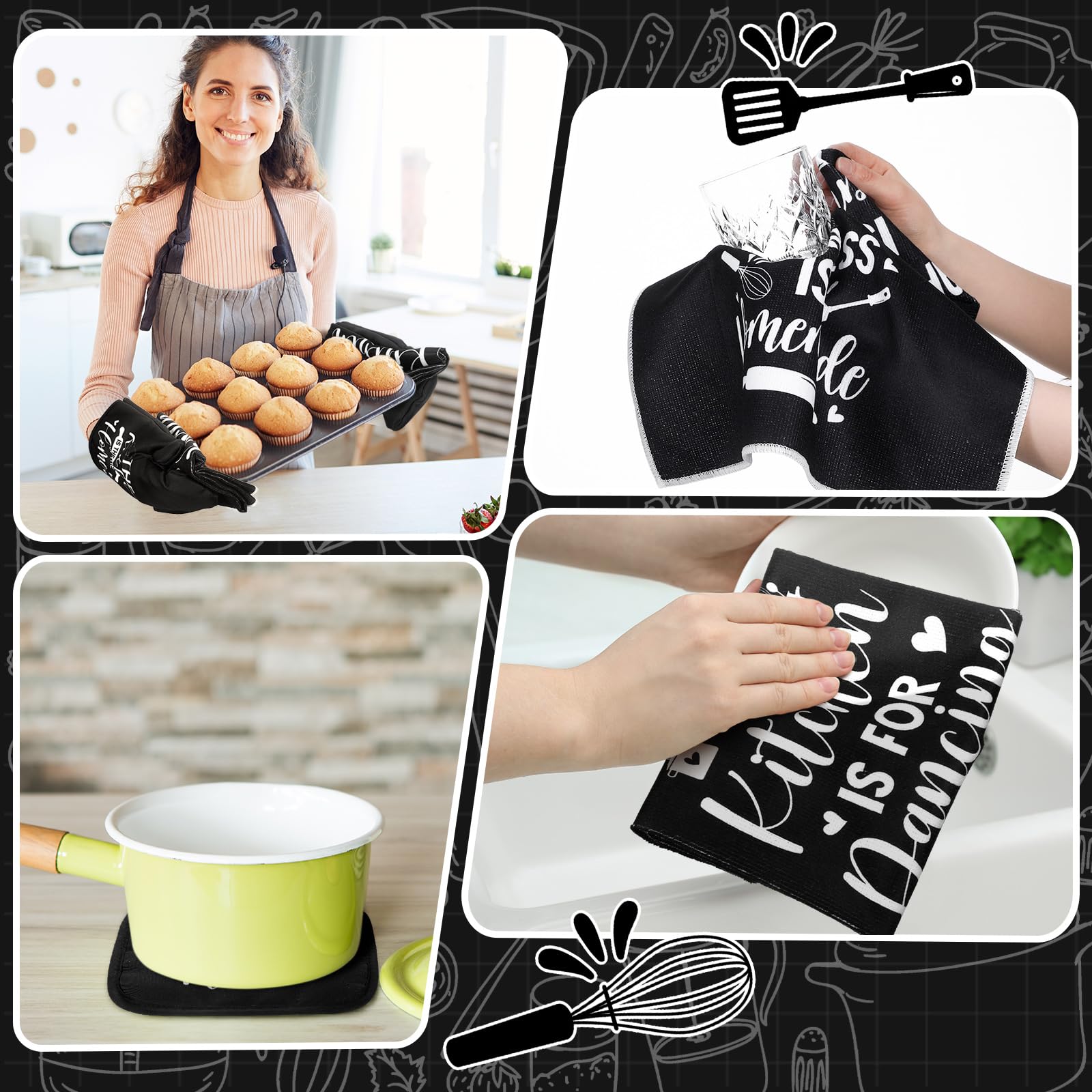 Fourluoo farmhouse pot holders demonstrate heat resistance for safe handling during cooking.