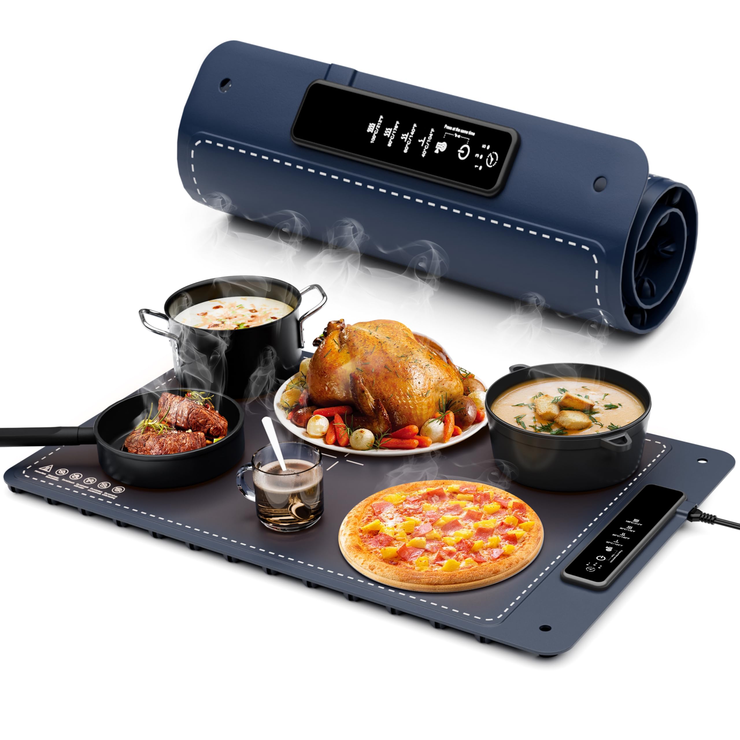 Fousixdi warming mat for food demonstrates full-surface heating for even warmth during buffets