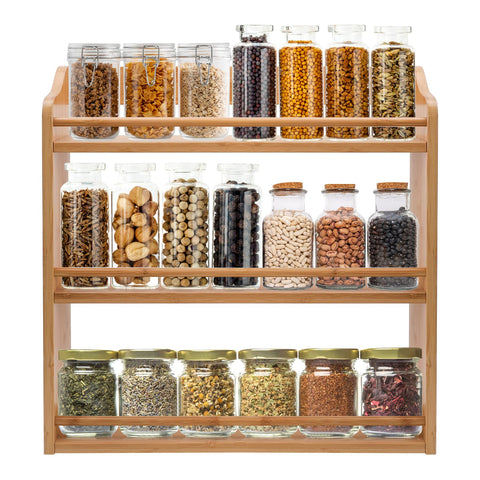 FoverOne bamboo spice rack with 3-tier on counter for easy access