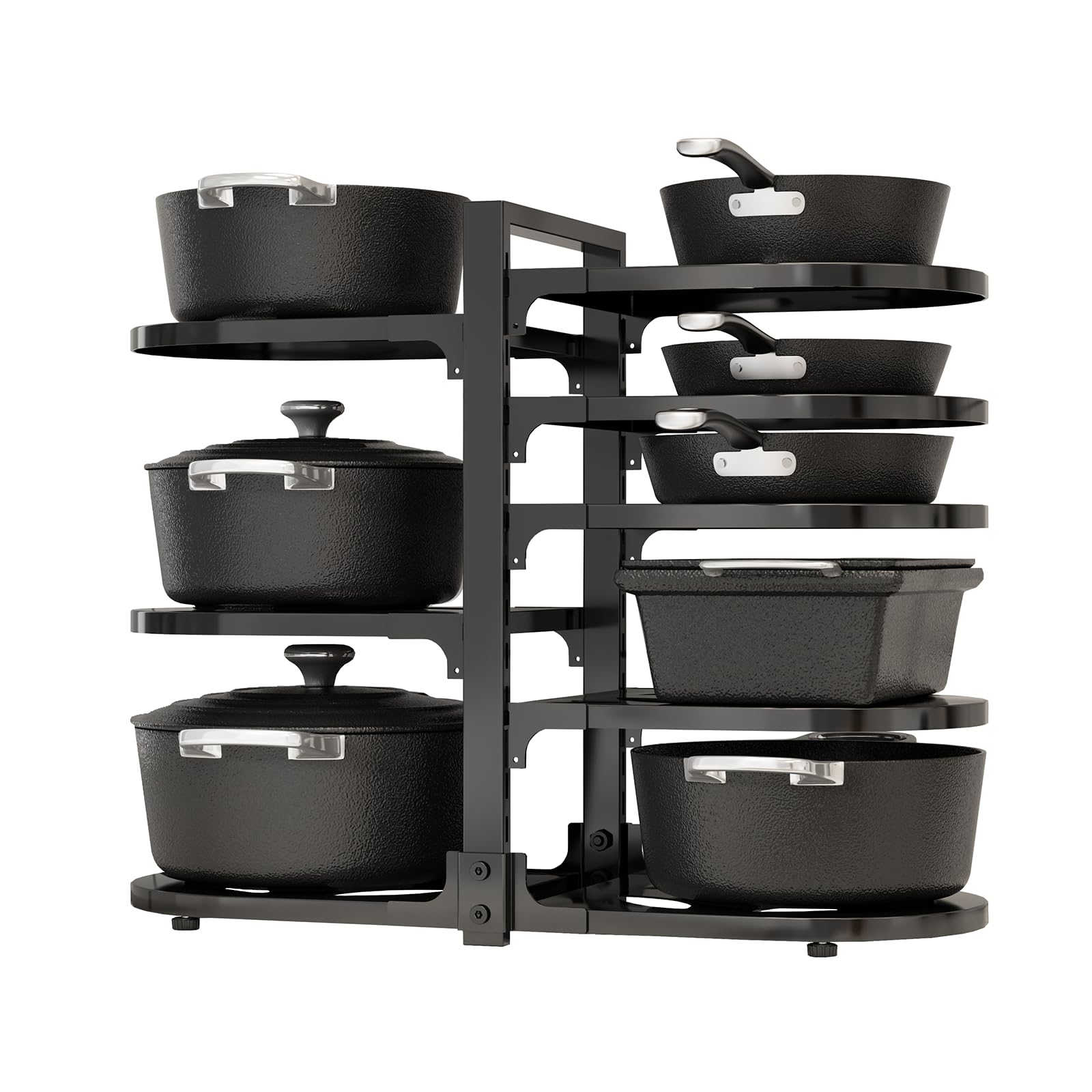 Fovkdcvw adjustable under-cabinet pot and pan organizer keeps cookware tidy.