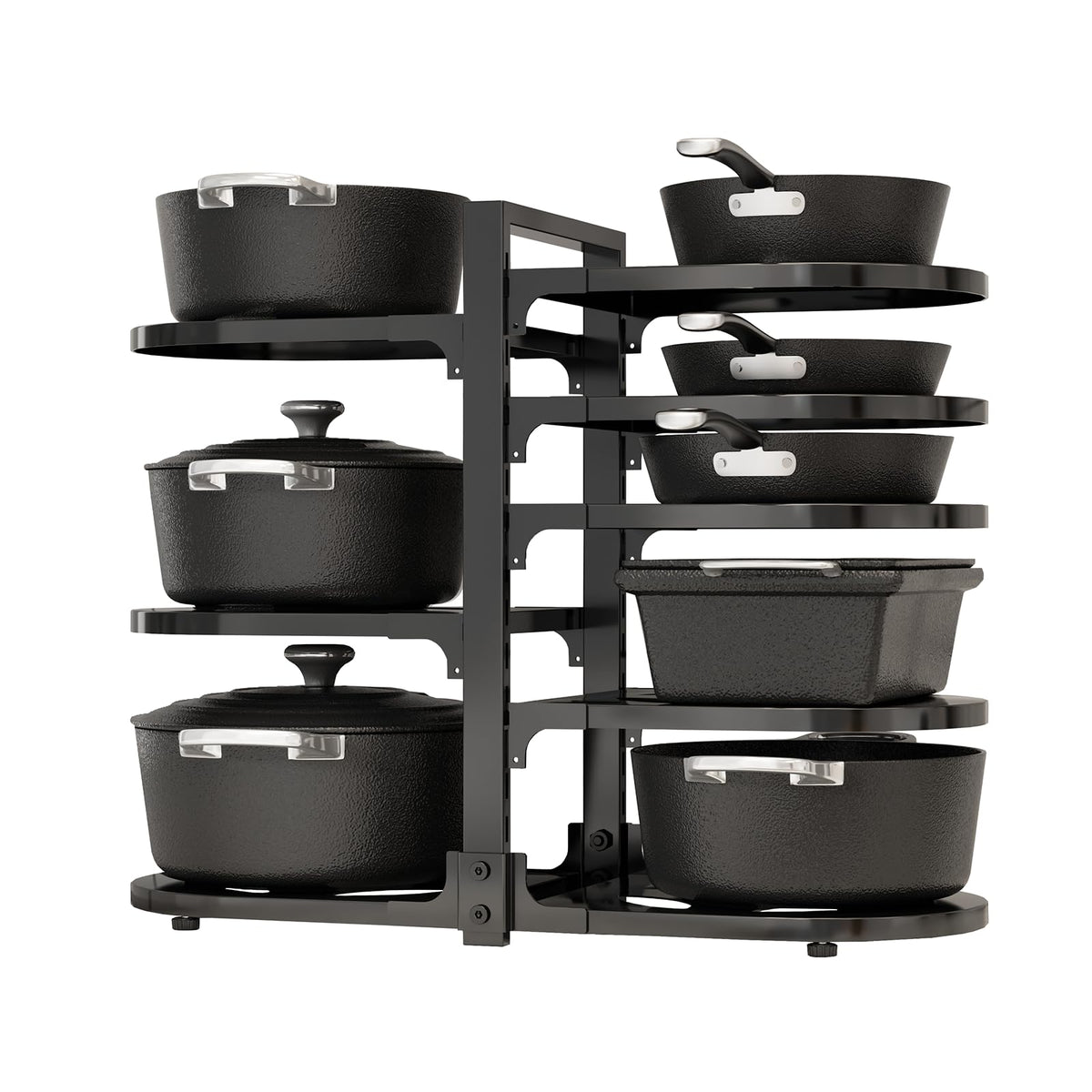 Fovkdcvw adjustable under-cabinet pot and pan organizer keeps cookware tidy.