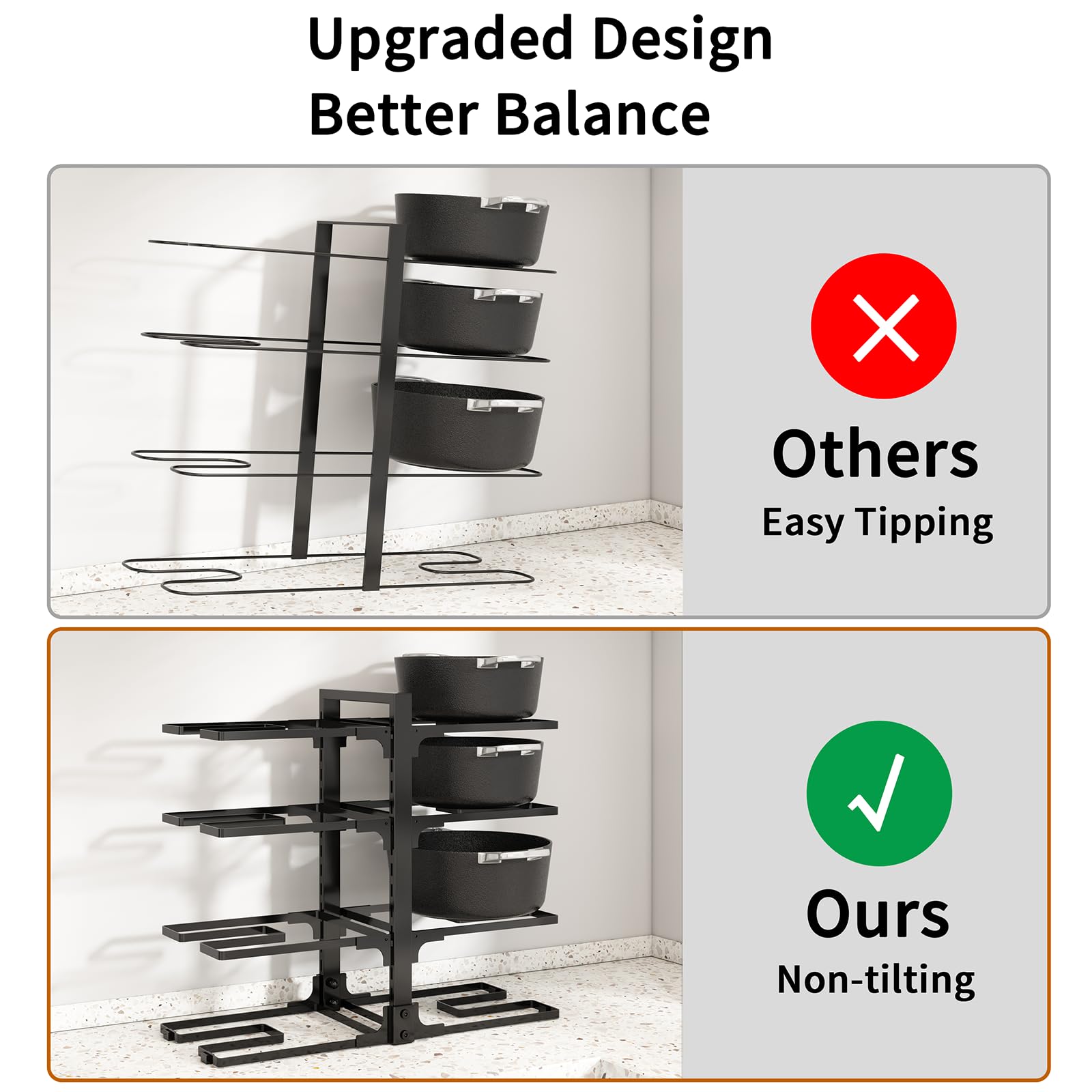Fovkdcvw black under-cabinet organizer blends with decor while organizing cookware.