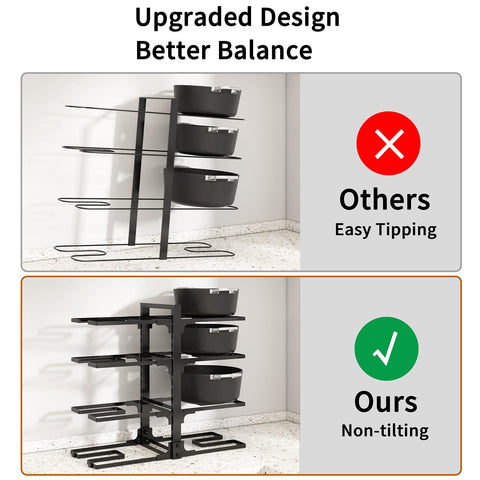 Fovkdcvw black under-cabinet organizer blends with decor while organizing cookware.