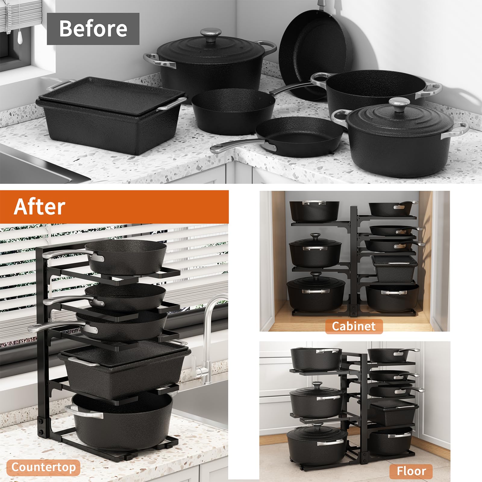 Fovkdcvw 8-tier storage solution maximizes cabinet space and accessibility.