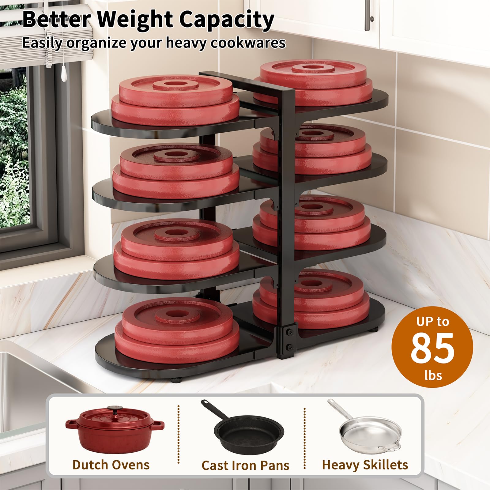 Fovkdcvw 8-tier under-cabinet system supports heavy cookware securely.