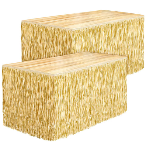 Fovths luau grass table skirt fringe highlights tropical vibe for any surface