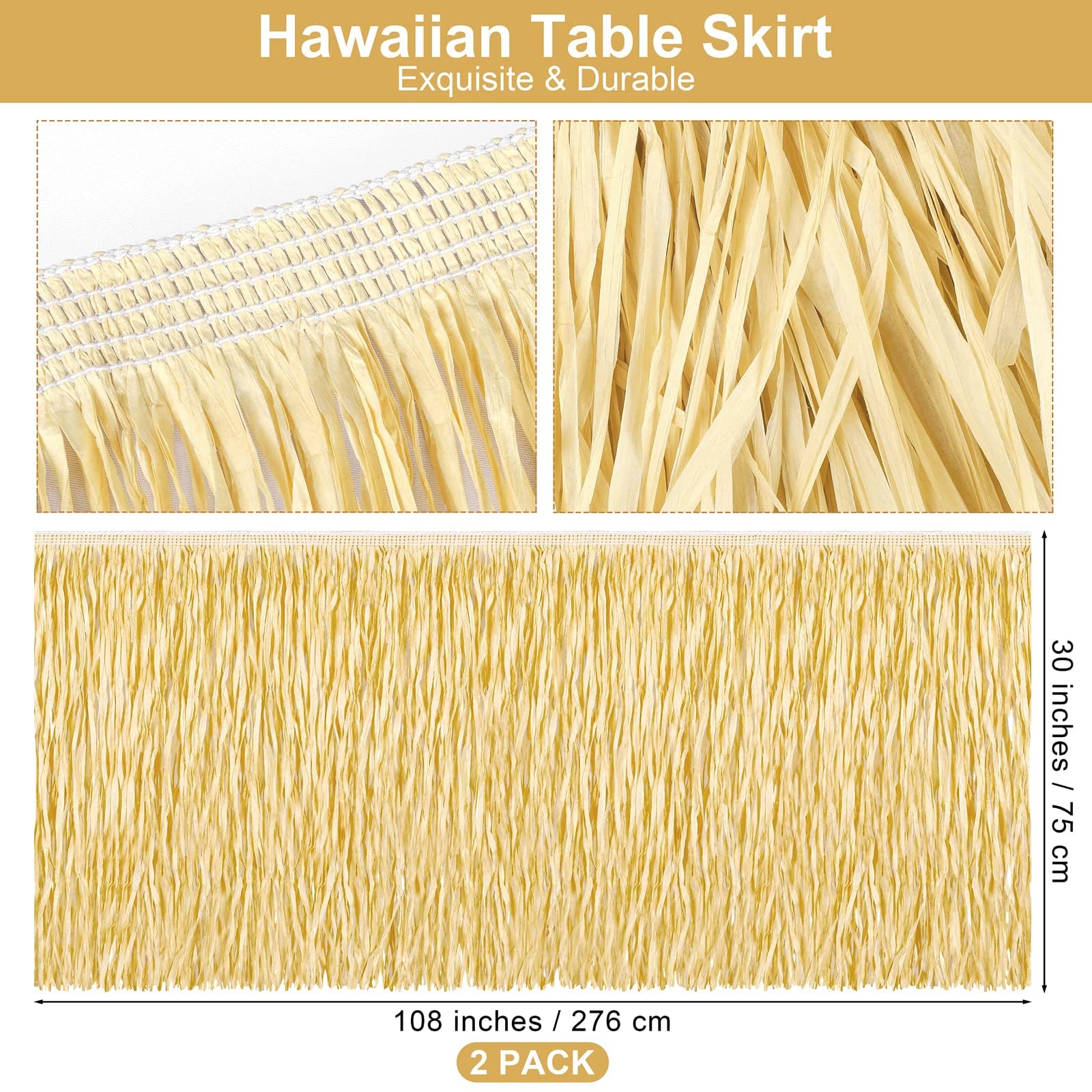 Fovths luau grass table skirt hibiscus design enhances Hawaiian party ambiance