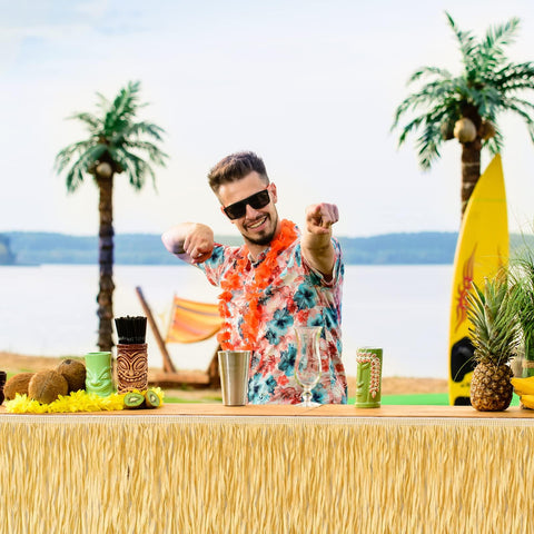 Fovths luau grass table skirt vibrant colors withstand festive lighting
