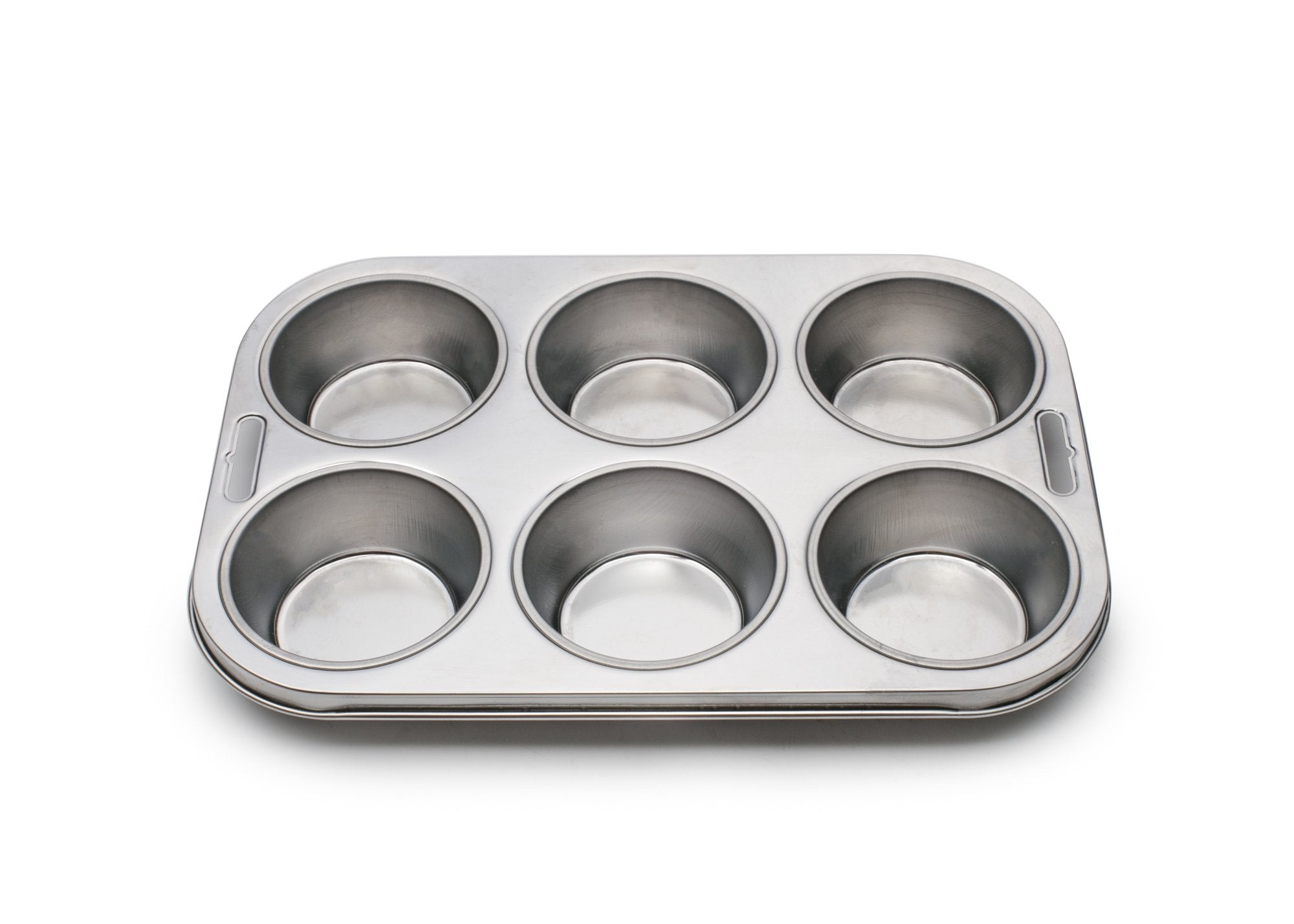 Fox Run 4867 muffin pan top view shows six cups for muffins or cupcakes.
