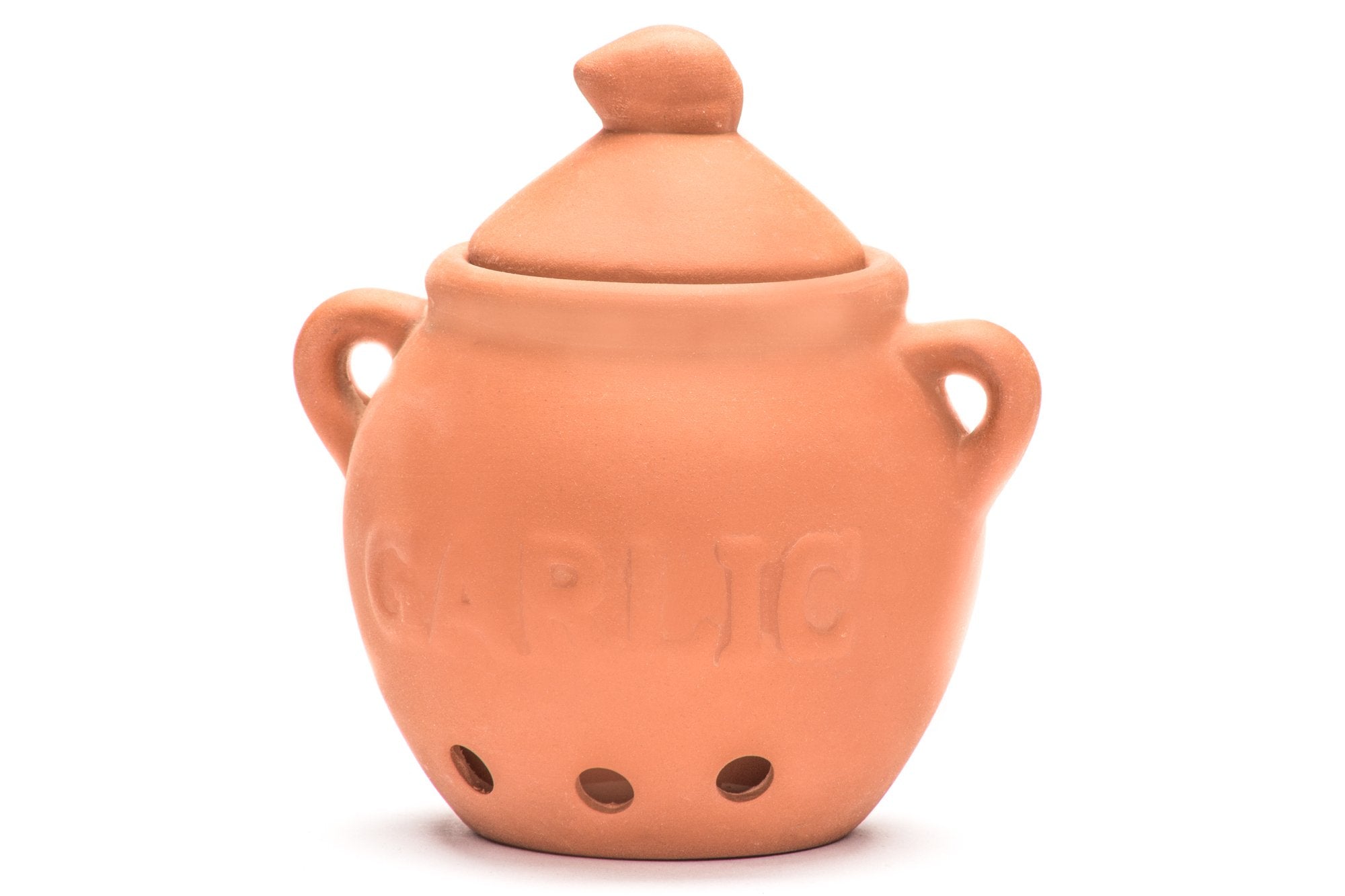 Fox Run garlic keeper Terra Cotta Red body enables breathable garlic storage.