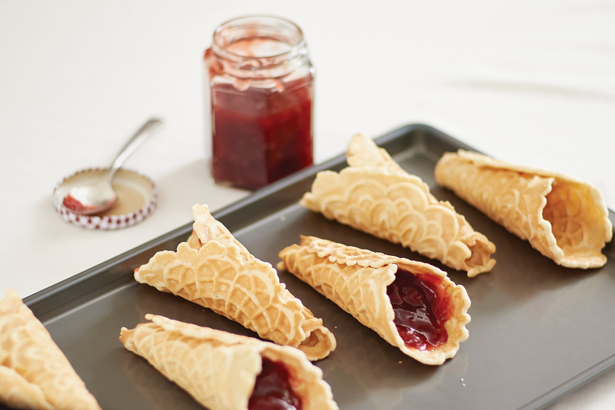 Fox Run pizzelle wrap around technique for crisp pastries