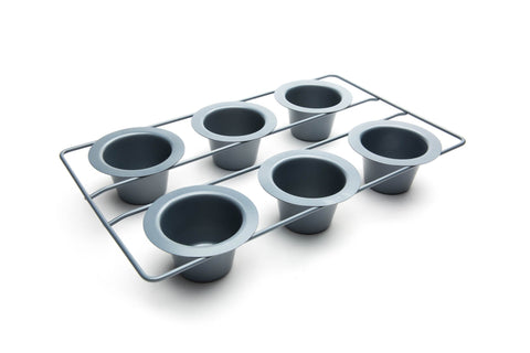 Fox Run 6-cup popover pan in grey promotes even browning for airy Yorkshire puddings