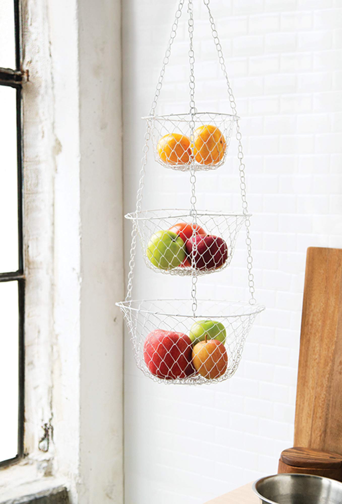 Fox Run 3-tier hanging basket keeps fruit within easy reach.