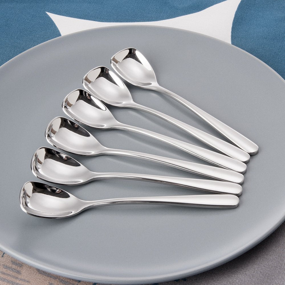 Closeup of FOXAS ice cream spoons in stainless steel showing durability