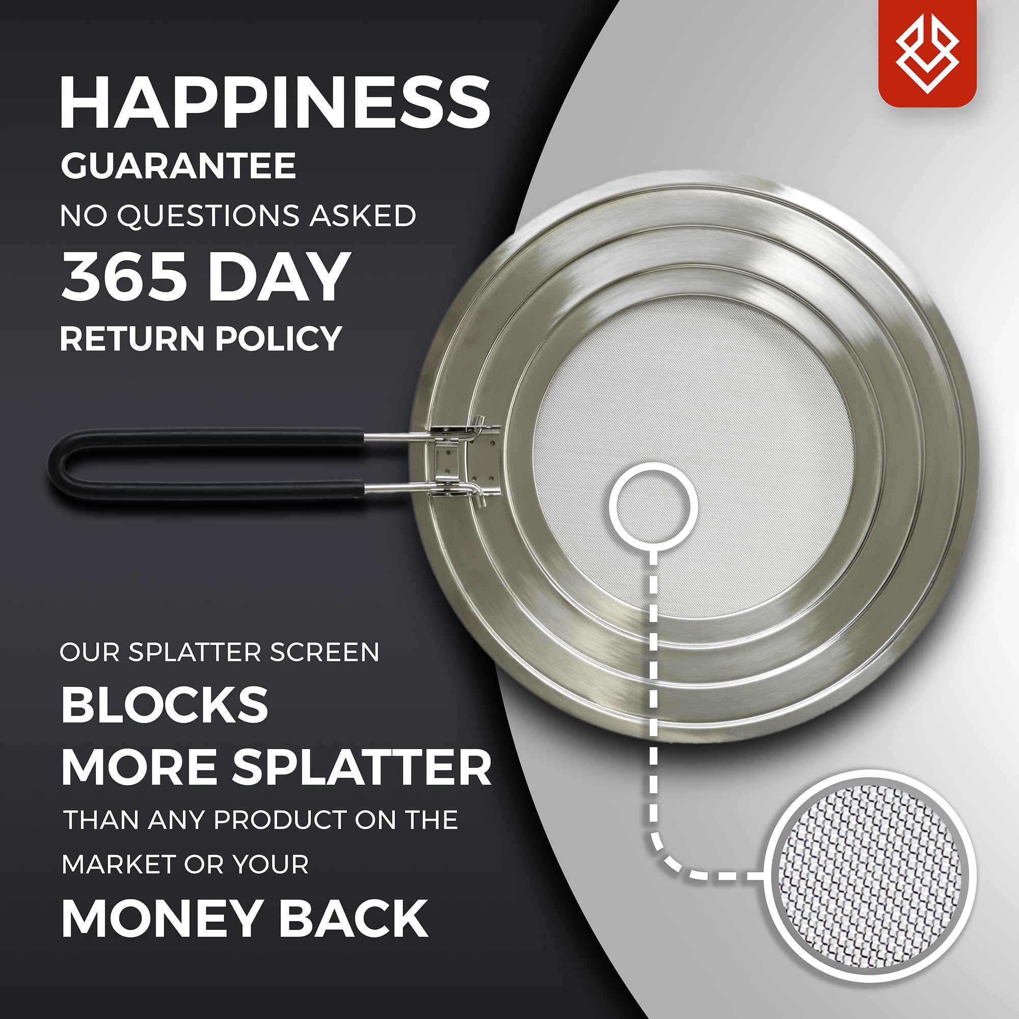 FOXEL micro-mesh screen vents steam while keeping grease inside.