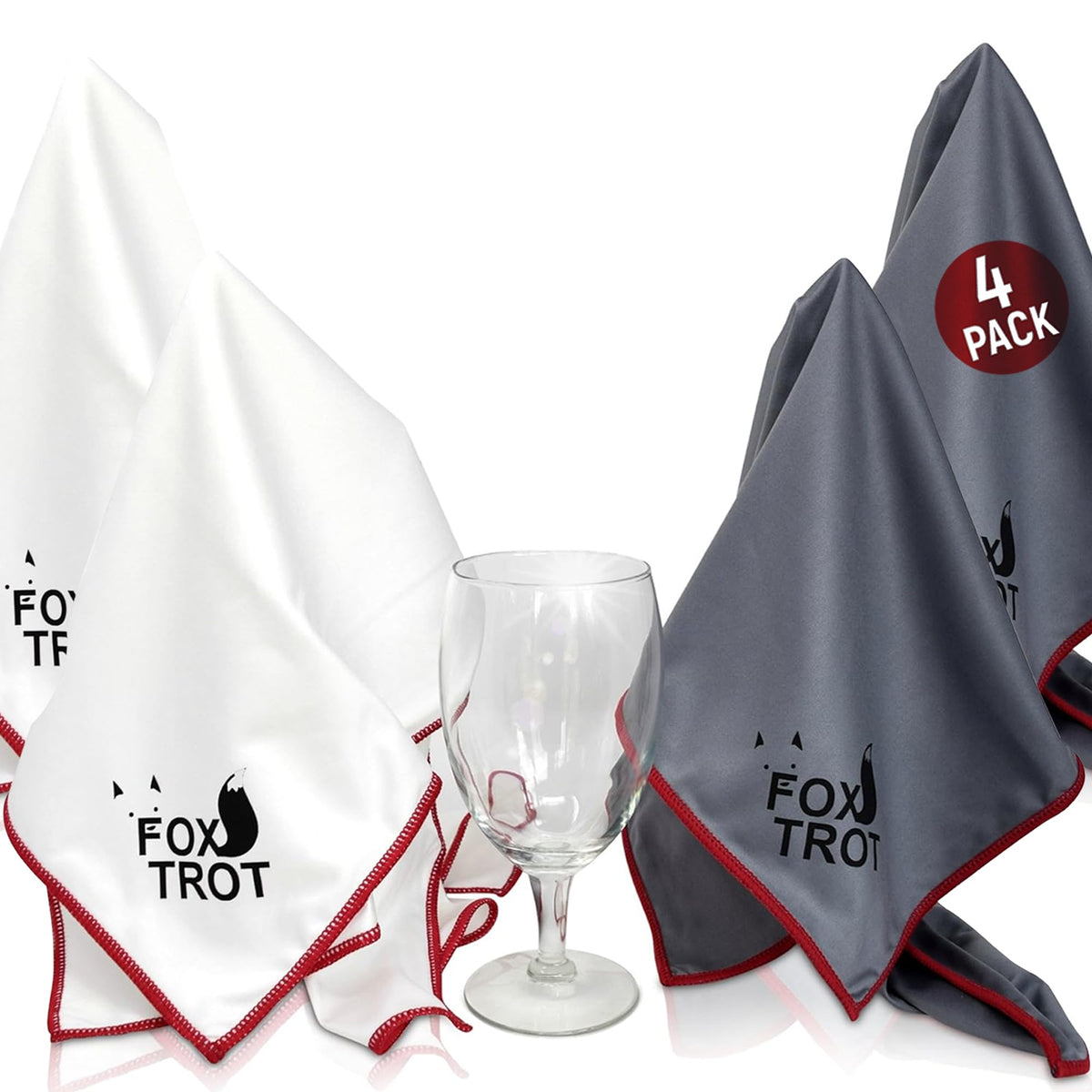 Fox Trot large microfiber polishing cloths in white and gray for crystal-clear glass surfaces