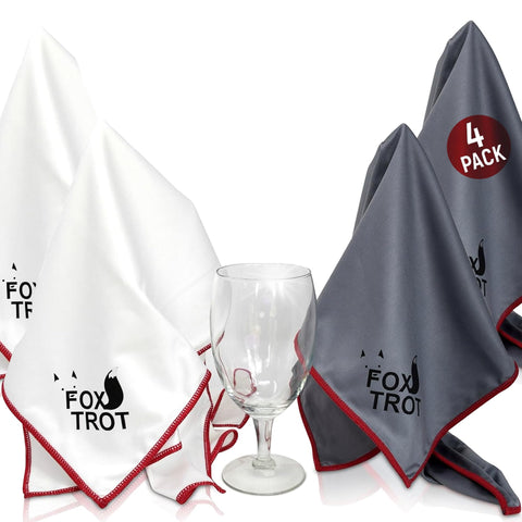 Fox Trot large microfiber polishing cloths in white and gray for crystal-clear glass surfaces