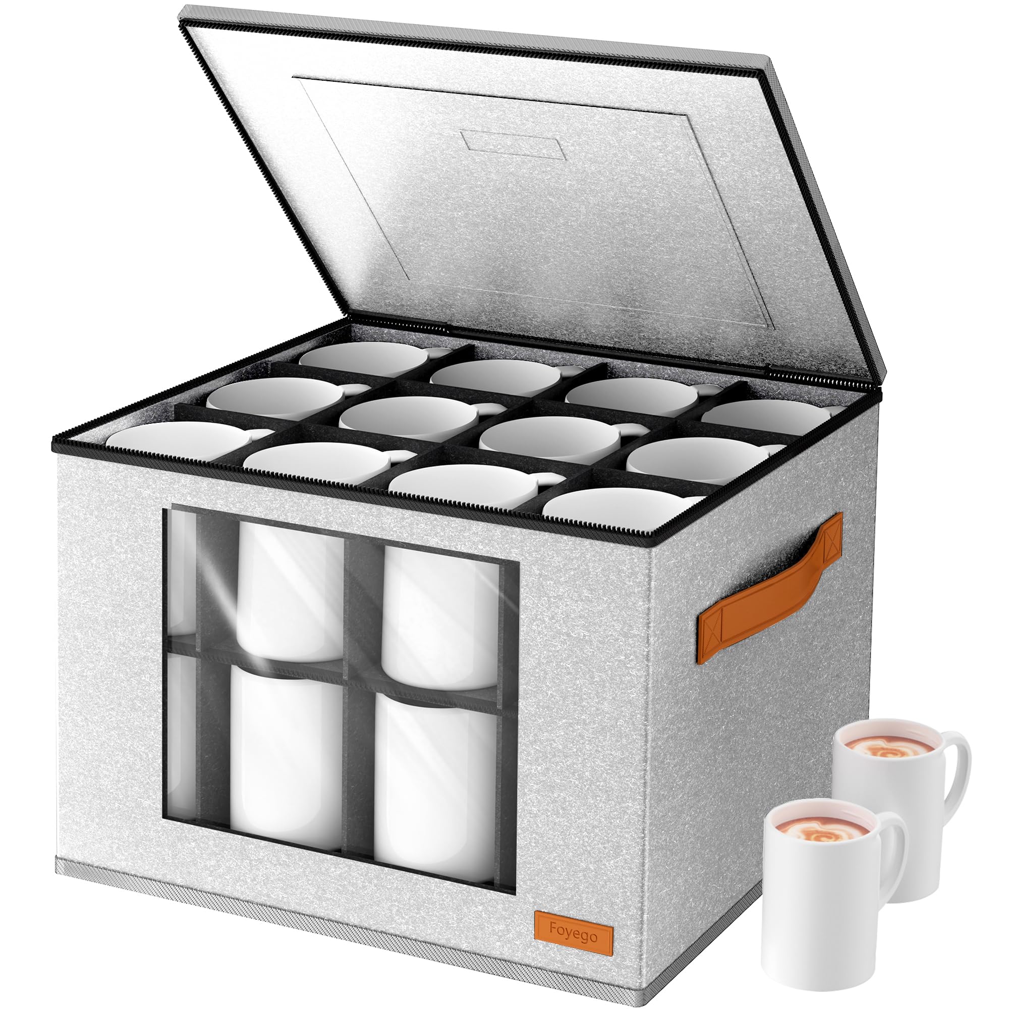 Foyego 2-layer mug storage box front view for organized kitchen storage.