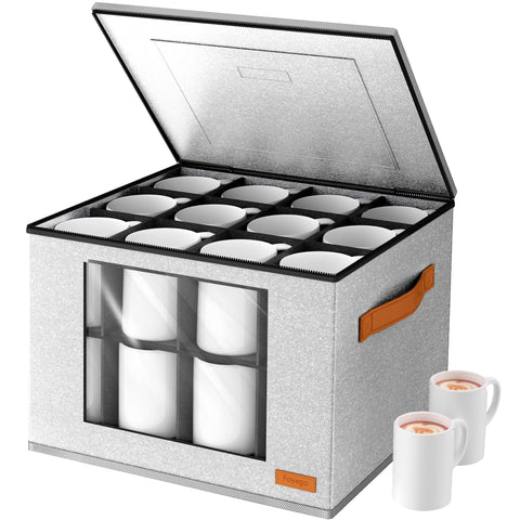 Foyego 2-layer mug storage box front view for organized kitchen storage.