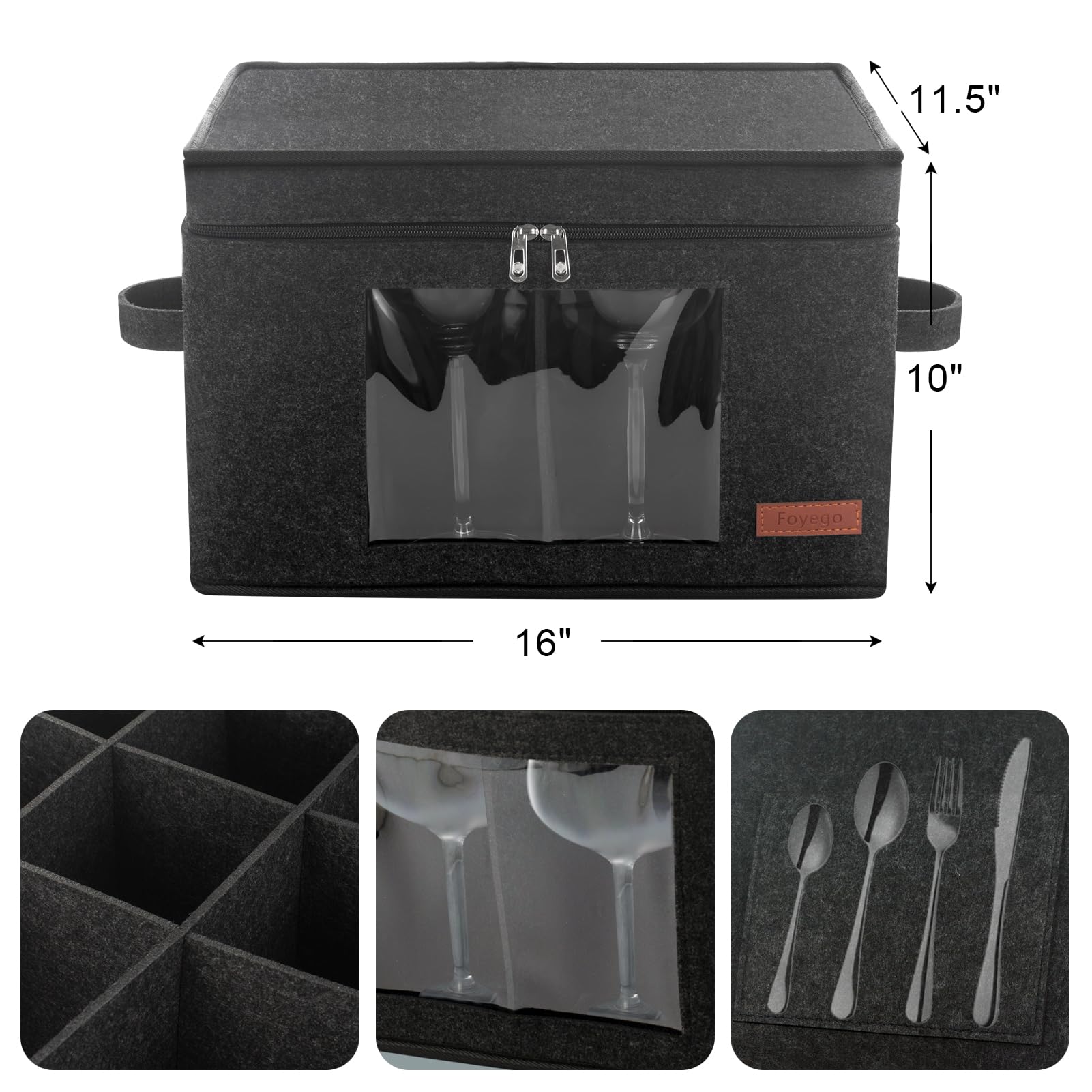 Foyego wine glass storage box with dividers highlights dustproof lid protection
